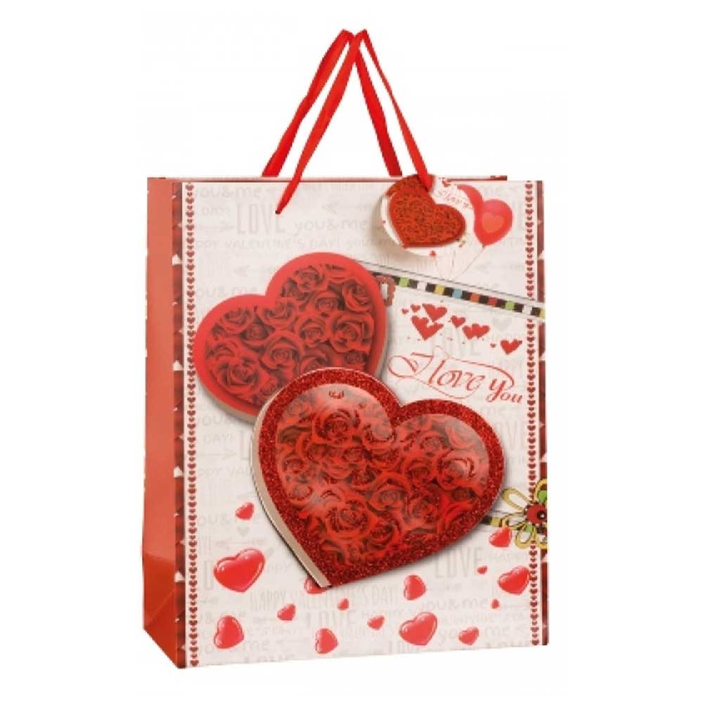 Geschenktüte "Herzen mit Glitzer"