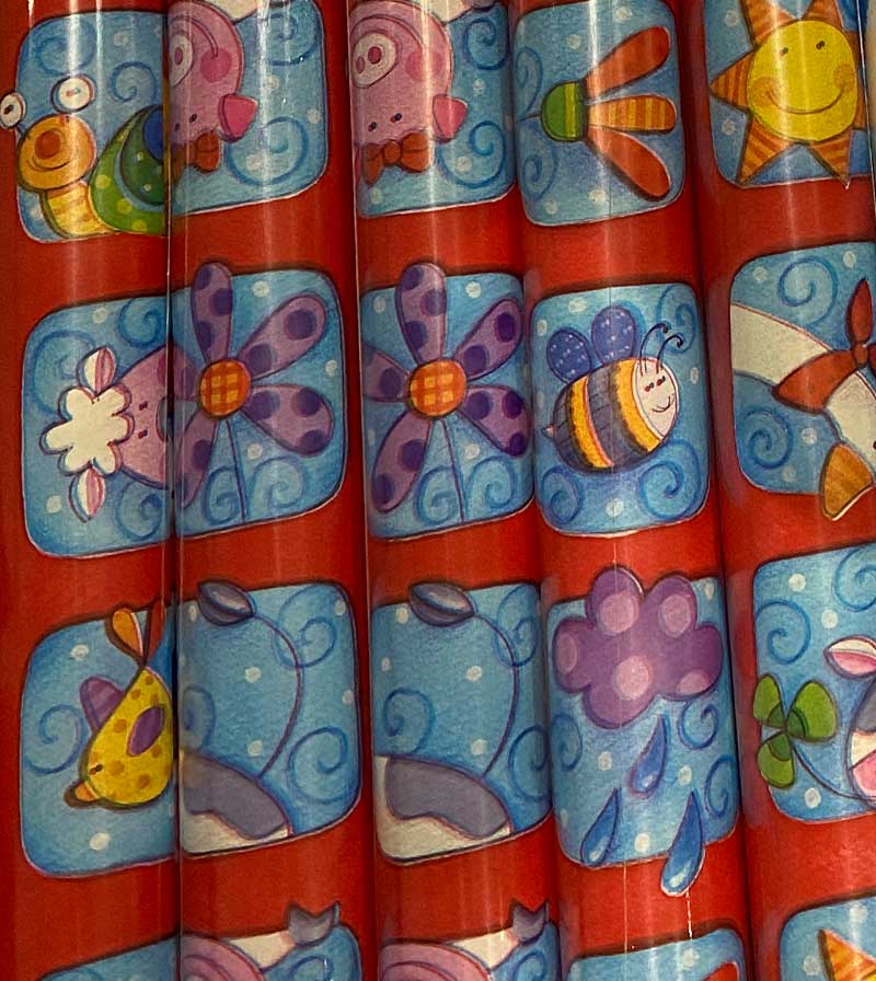 [ls-pa-rot-tiere2] Geschenkpapier Rolle rot Tiere2