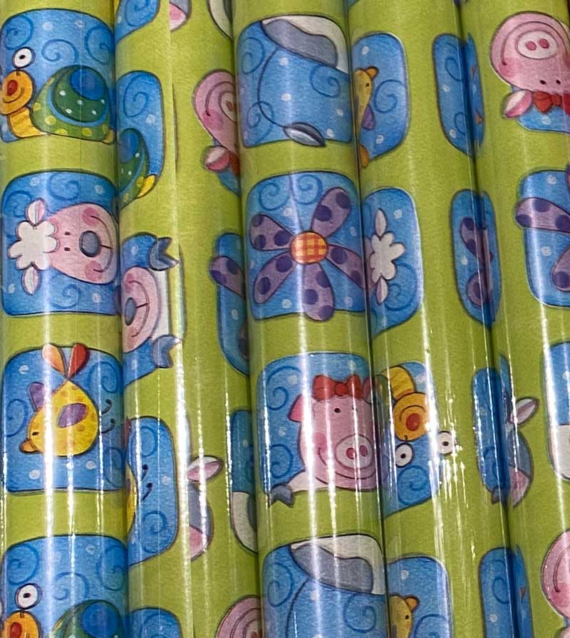 [ls-pa-grun-tiere] Geschenkpapier Rolle grün Tiere