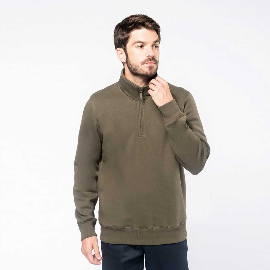 Sweatshirt mit Reißverschlusskragen (XS, White, ohne Druck)