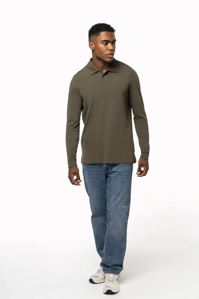 Poloshirt 220 langarm Baumwollpiqué Herren (S, White, ohne Druck)