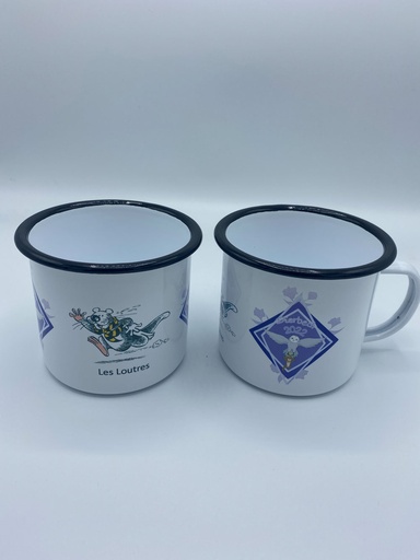 [ls-Tasse-03-Em] Emailletasse mit farbigem Tassenrand 18oz Schwarz