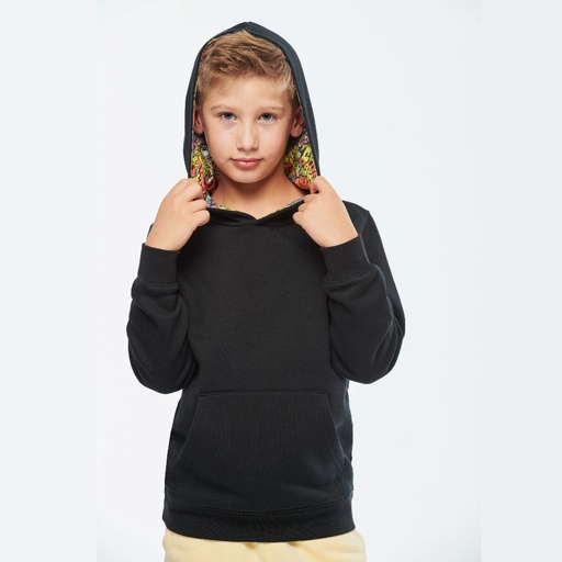[ls-K4014] Kapuzensweatshirt mit kontrastfarbener Kapuze und Motiven für Kinder
