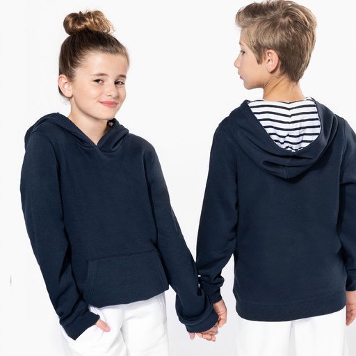 [ls-K4014-st] Kapuzensweatshirt mit kontrastfarbener Kapuze und Motiven für Kinder Streifen
