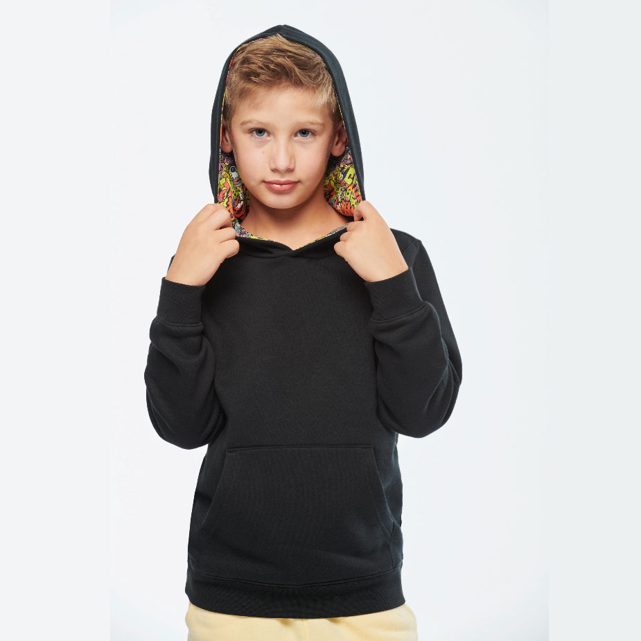 Kapuzensweatshirt mit kontrastfarbener Kapuze und Motiven für Kinder –  KDO.lu by LuxStore | Kapuzenshirts